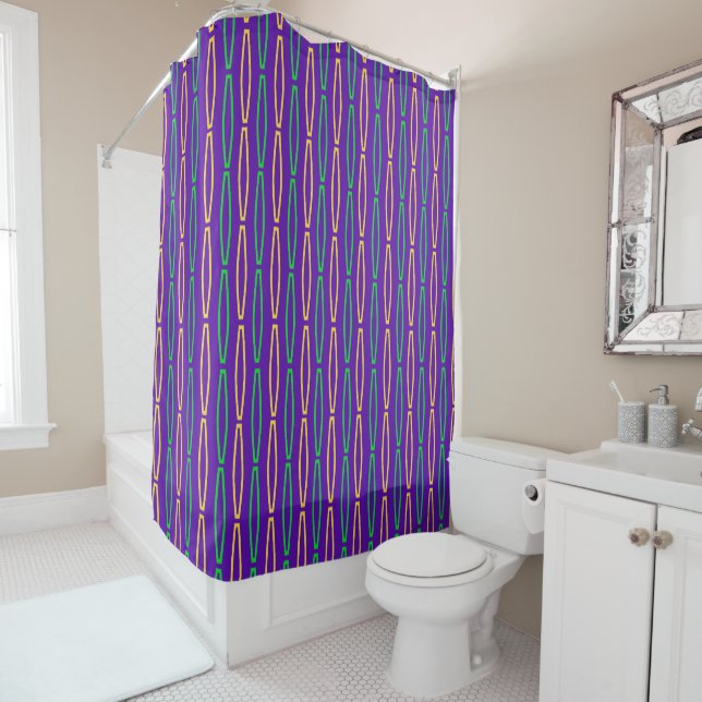 Mardi Gras Geometric Repeat  Shower Curtain (In Situ)