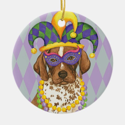 Mardi Gras German Shorthaired Pointer Ceramic Ornament