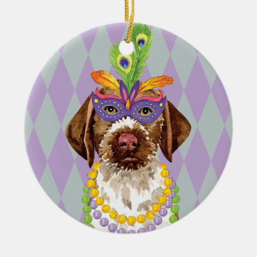 Mardi Gras German Wirehaired Pointer Ceramic Ornament