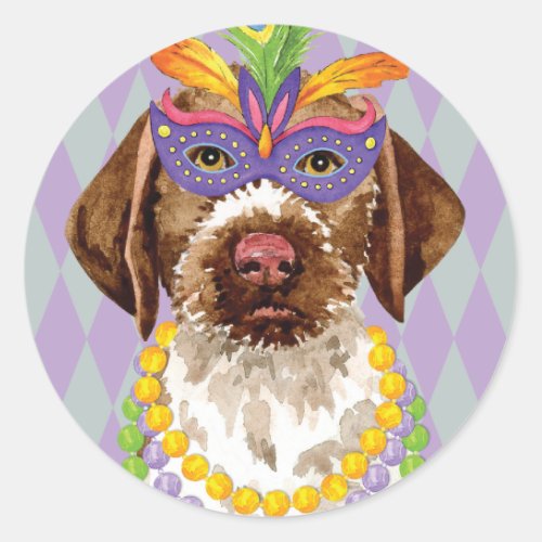 Mardi Gras German Wirehaired Pointer Classic Round Sticker