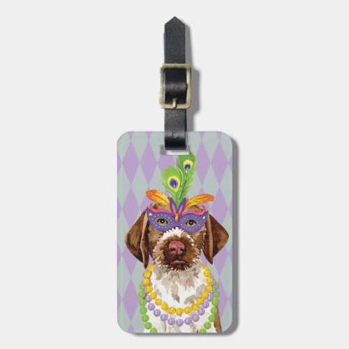 Mardi Gras German Wirehaired Pointer Luggage Tag