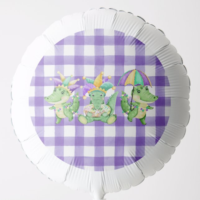 Mardi Gras Gingham and Gators Party Balloon (Front)