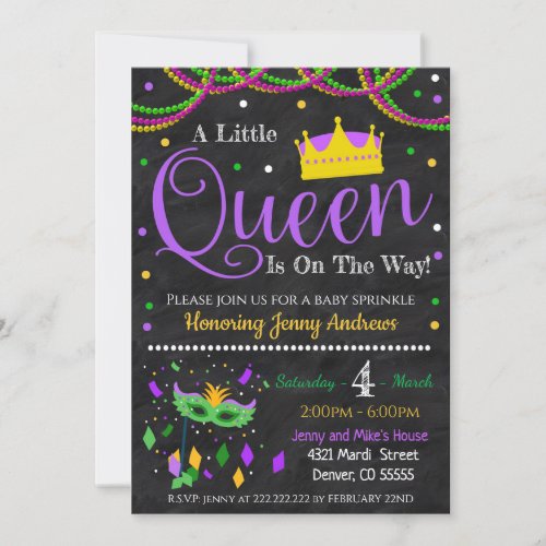 Mardi Gras Girl Baby Shower Invitation