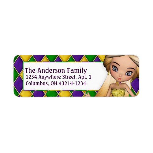 Mardi Gras Girl d1 Return Address Labels