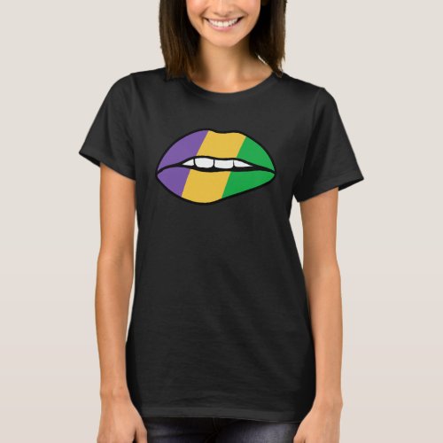 Mardi Gras Girl Lips Festival Colors Carnival T_Shirt