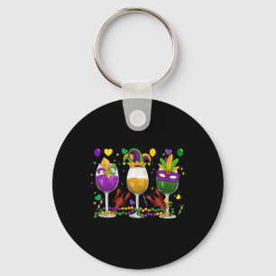 Mardi Gras Gl Of Wine Funny Drinking Wine Festival Keychain