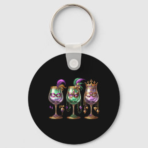 Mardi Gras Gl Of Wine Funny Drinking Wine Festival Keychain