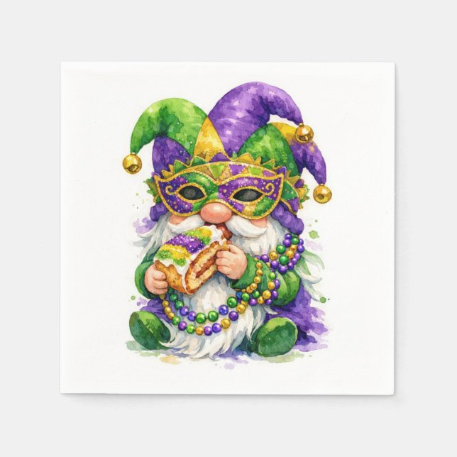 Mardi Gras Gnome Eating King Cake Napkins (Front)