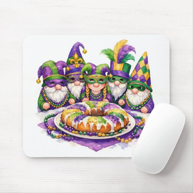 Mardi Gras Gnome Party With King Cake Mouse Pad (With Mouse)