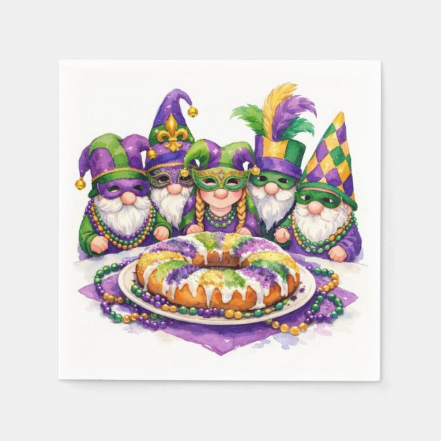 Mardi Gras Gnome Party With King Cake Napkins (Front)