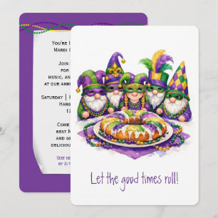Mardi Gras Gnome with King Cake Invitation