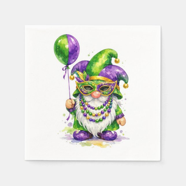 Mardi Gras Gnome With Party Balloon Napkins (Front)