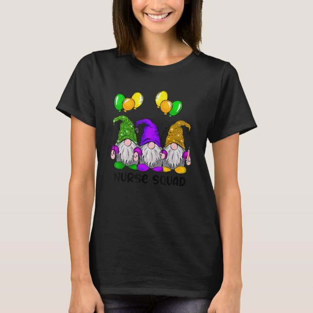 Mardi Gras Gnomes Nurse Squad Funny Carnival Tees (Front)
