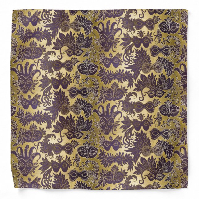 Mardi Gras Gold and Purple Masks Bandana (Front)