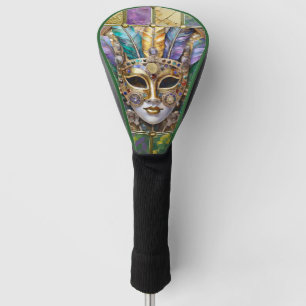 Mardi Gras Gold & Ceramic Colorful Feather Mask Golf Head Cover