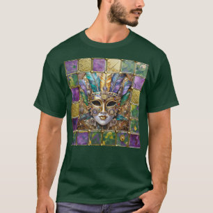 Mardi Gras Gold & Ceramic Colorful Feather Mask T-Shirt