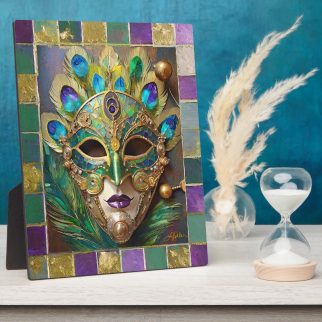 Mardi Gras Gold Ceramic Peacock Feather Mask Plaque (Side)