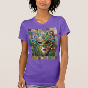Mardi Gras Gold Ceramic Peacock Feather Mask T-Shirt