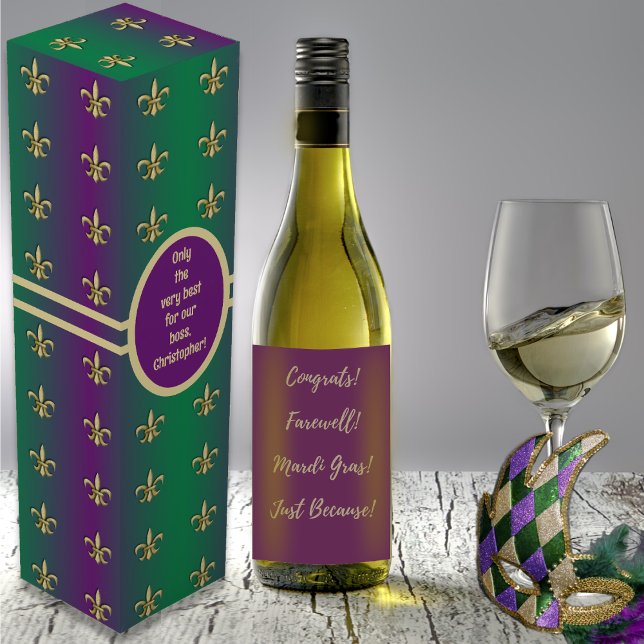 Mardi Gras Gold Fleur-De-Lis on Purple and Green Wine Box (Mardi Gras Gold Fleur-De-Lis on Purple and Green Wine Box by Leapfroglisics Shop)