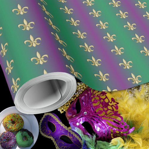 Mardi Gras Gold Fleur_De_Lis on Purple and Green Wrapping Paper
