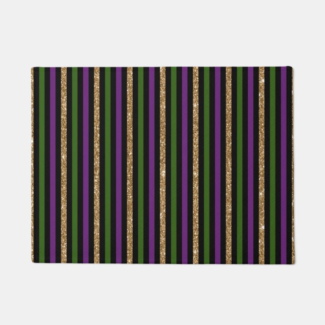 Mardi Gras Gold Glitter Vertical Stripe Carnival Doormat (Front)