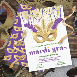 Mardi Gras Gold Masquerade Party Invitation