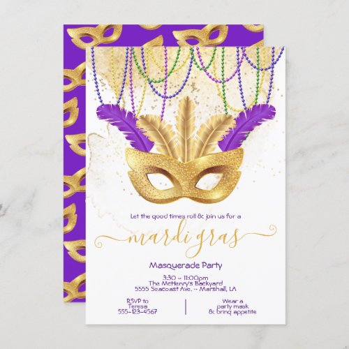 Mardi Gras Gold Masquerade Party Invitation