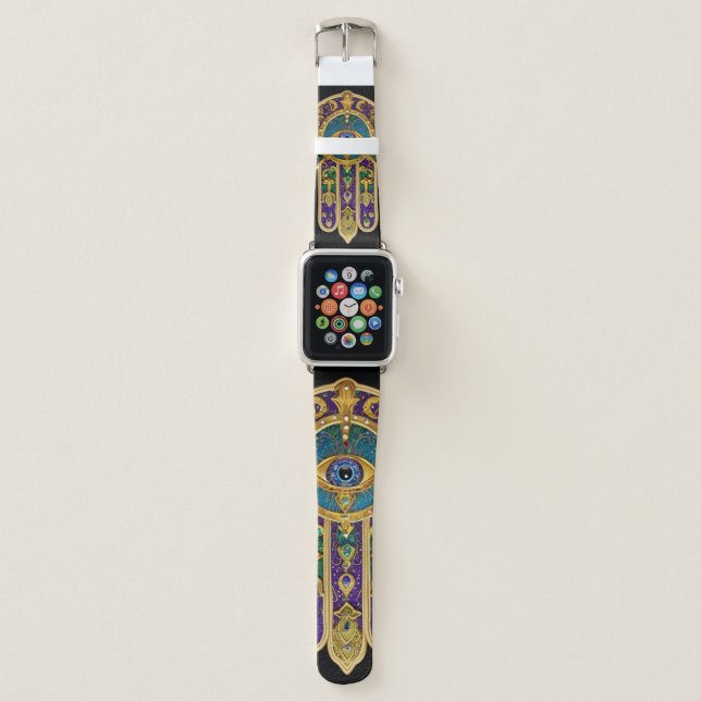 Mardi Gras Gold Purple Green Hamsas Art Apple Watch Band (Front)