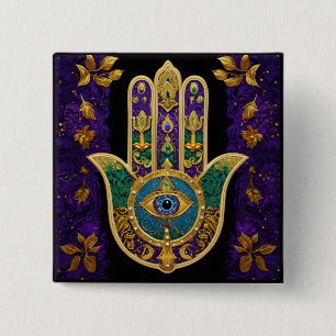 Mardi Gras Gold Purple Green Hamsas Art Button