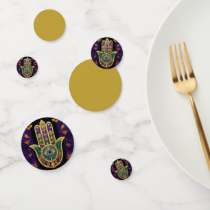 Mardi Gras Gold Purple Green Hamsas Art Confetti