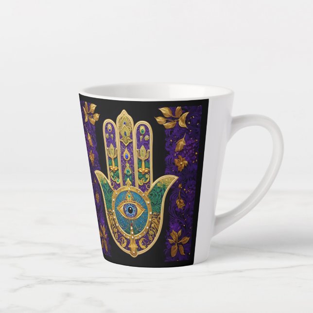 Mardi Gras Gold Purple Green Hamsas Art Latte Mug (Right)