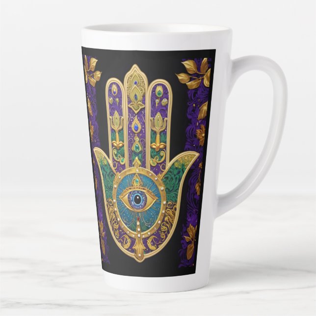 Mardi Gras Gold Purple Green Hamsas Art Latte Mug (Right)