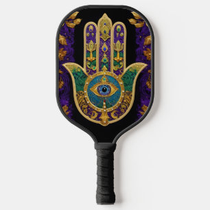 Mardi Gras Gold Purple Green Hamsas Art Pickleball Paddle