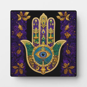 Mardi Gras Gold Purple Green Hamsas Art Plaque