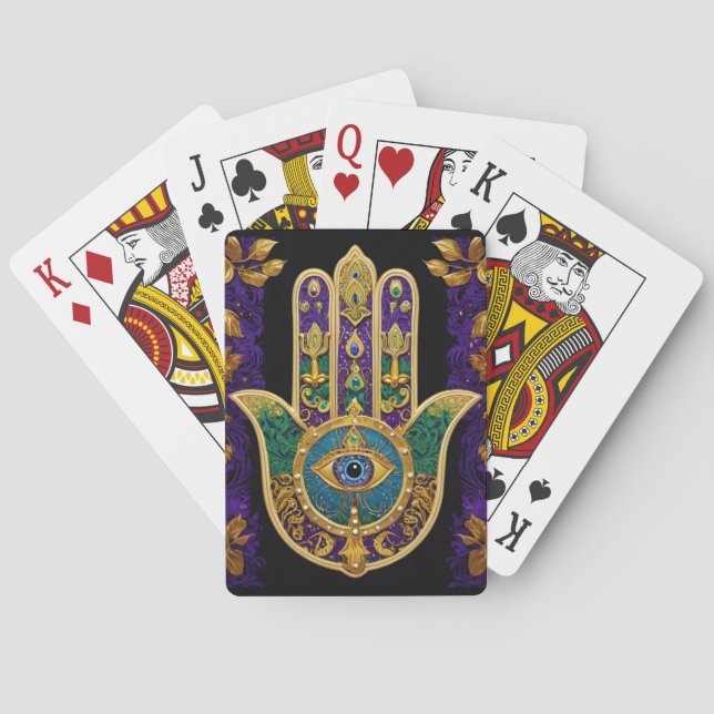 Mardi Gras Gold Purple Green Hamsas Art Poker Cards (Back)