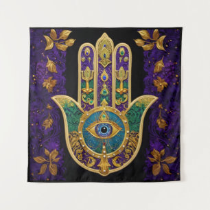 Mardi Gras Gold Purple Green Hamsas Art Tapestry