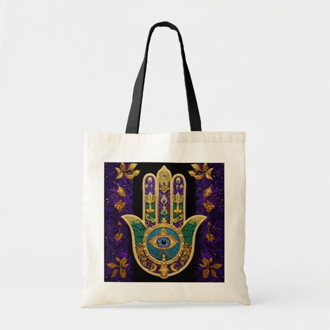 Mardi Gras Gold Purple Green Hamsas Art Tote Bag (Front)