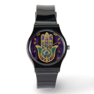 Mardi Gras Gold Purple Green Hamsas Art Watch
