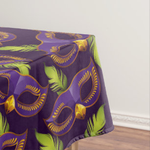 Mardi Gras Golden Purple Mask Green Feathers Tablecloth