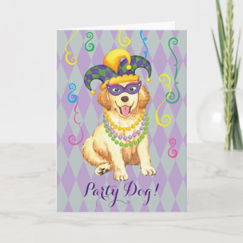 Mardi Gras Golden Retriever Card