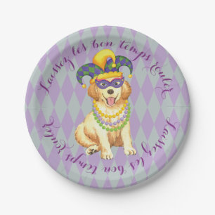 Mardi Gras Golden Retriever Paper Plates