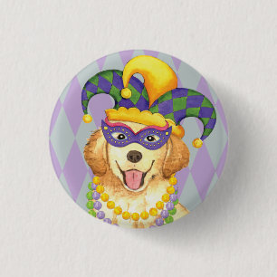 Mardi Gras Golden Retriever Pinback Button