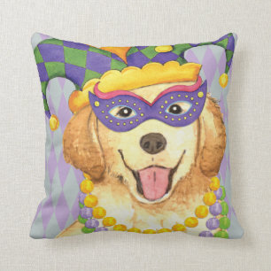 Mardi Gras Golden Retriever Throw Pillow