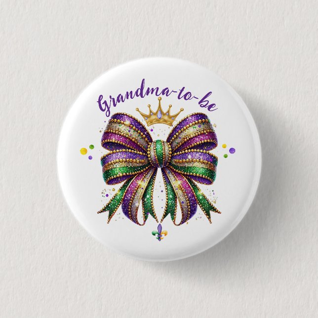 Mardi Gras Grandma-to-be Button (Front)