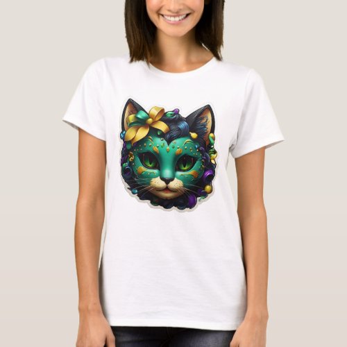 Mardi Gras Green Cat T_Shirt
