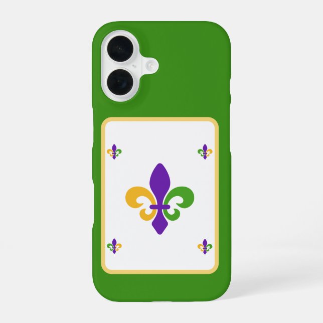 Mardi Gras Green Gold Purple Fleur de Lis iPhone Case (Back)