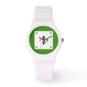 Mardi Gras Green Gold Purple Fleur de Lis Watch