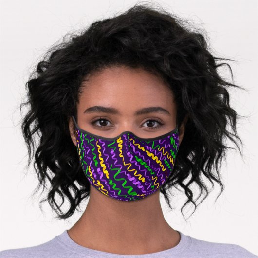 Mardi Gras Green Golden Purple Ribbons Premium Face Mask (Worn)