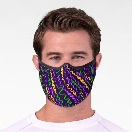 Mardi Gras Green Golden Purple Ribbons Premium Face Mask (Worn)