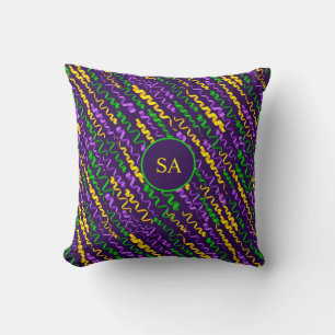 Mardi Gras Green Golden Purple Ribbons Throw Pillow